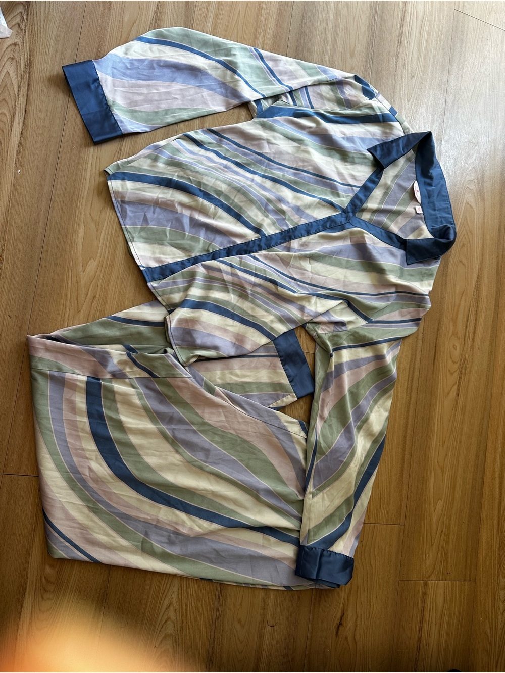 Breezies Pastel Striped Long Sleeve Pajama Set with Navy Trim
